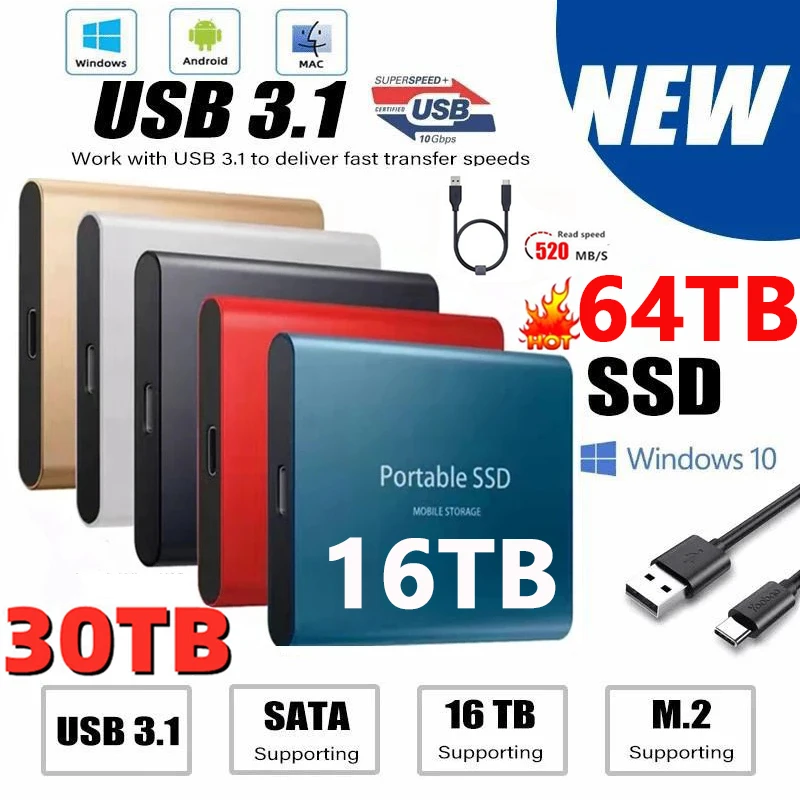 

Portable M.2 SSD 1TB 500GB 2TB 4TB Type-C 1TB External Hard Drive Usb 3.1 8TB Mobile Solid State Hard Disks for Notebook Laptop