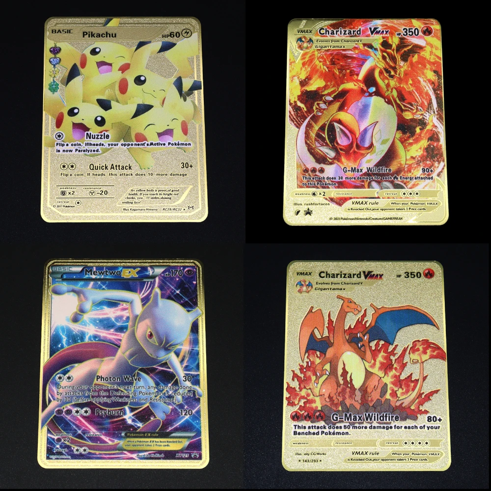 

2022 NEW Pokemon Gold Cards Metal Card V Card PIKACHU Charizard Golden Vmax Card Collection Gift Kids Game Collection Cards
