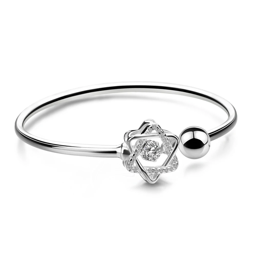 

Dream 925 Sterling Silver Six-Manifold Star Shape Cuff Bracelets Zircon Hexagram Bangle for Women Ladys Chic Jewelry Pulseira