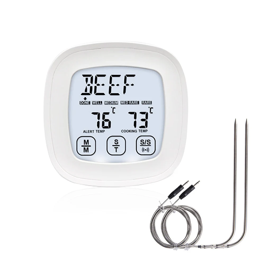 

2 Probes Digital LCD Food Meat Thermometer Probe BBQ Meat Water Oil Cooking Temperature Alarm Cooking Timer Kitchen Cooking Test