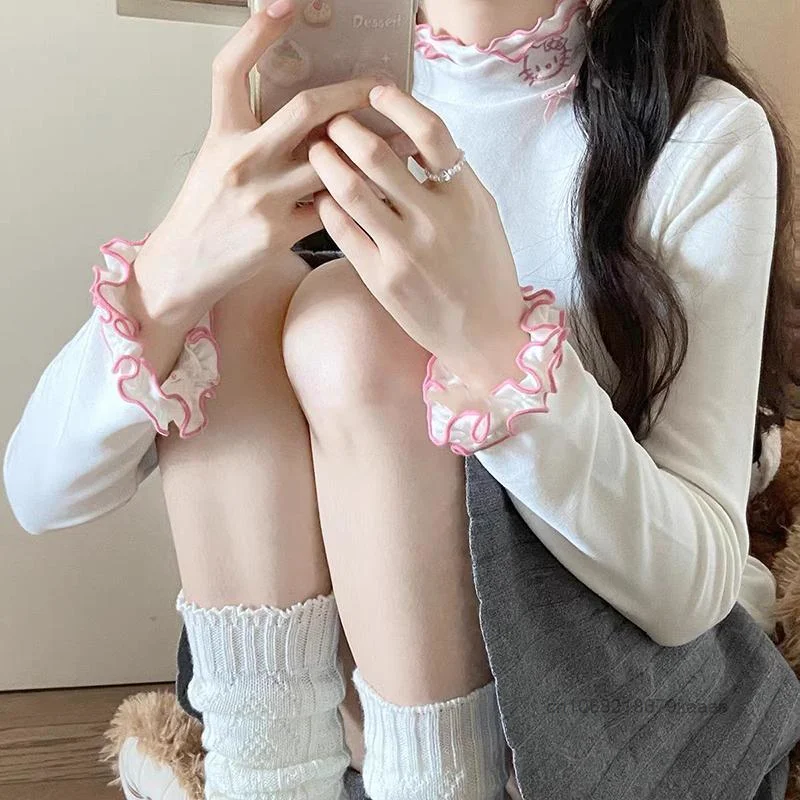 Женская зимняя Мягкая футболка с вышивкой и длинным рукавом