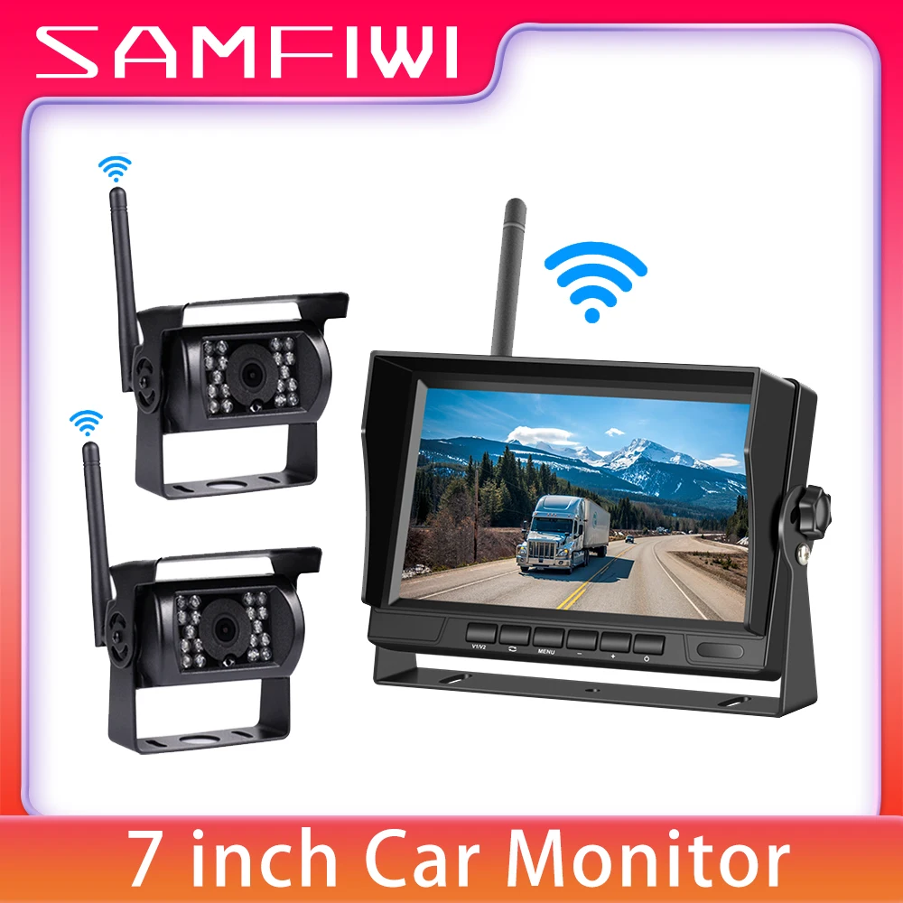 7 Inch Car Monitor Wireless Truck Backup Rear View Display and Wifi Reverse Backup Camera for Car RV Bus TV Display Screen