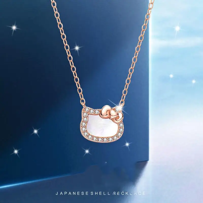 

Новинка, украшения Sanrio Hello Kitty, модное милое модное женское ожерелье, подвеска Стразы с цепочкой, праздничные подарки из сплава и серебра