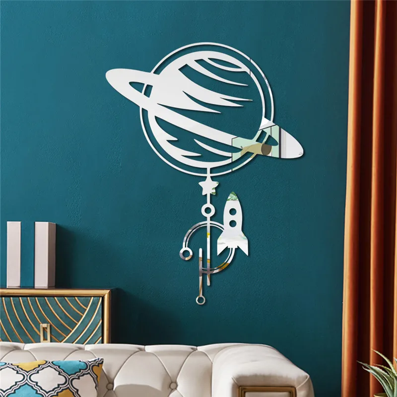

3D космическая ракета акриловая зеркальная Настенная Наклейка домашний Декор Гостиная искусственное пространство Настенная Наклейка для д...