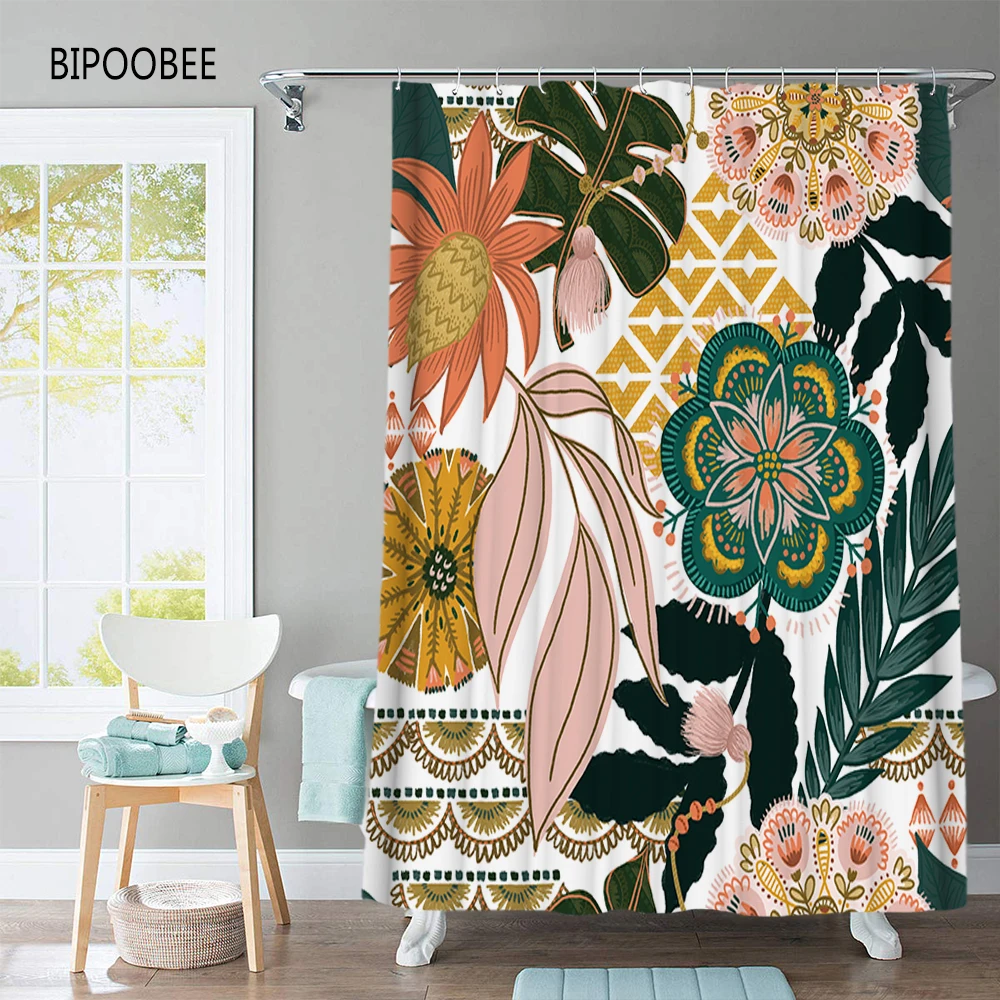 Водонепроницаемая шторка для душа занавеска ванны с цветочным принтом крючками