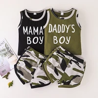 summer baby boys clothing vest and shorts casual set fashion letter sleeveless round neck tops and camouflage short pants