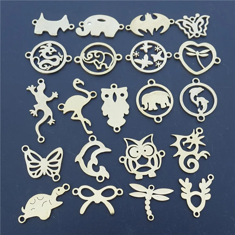 

5 Pieces Gold Stainless Steel Connectors Jewelry Making Findings Wildlife Elephant Bat Turtle Crane Seahorse Dolphin Component