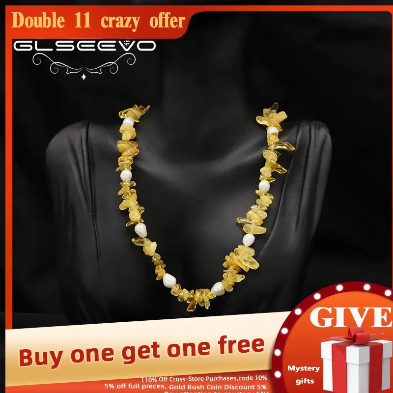 

GLSEEVO Citrine Natural Pearls Necklace For Woman Romantic Fashion Charm Vintage Jewelry Women's Accessories