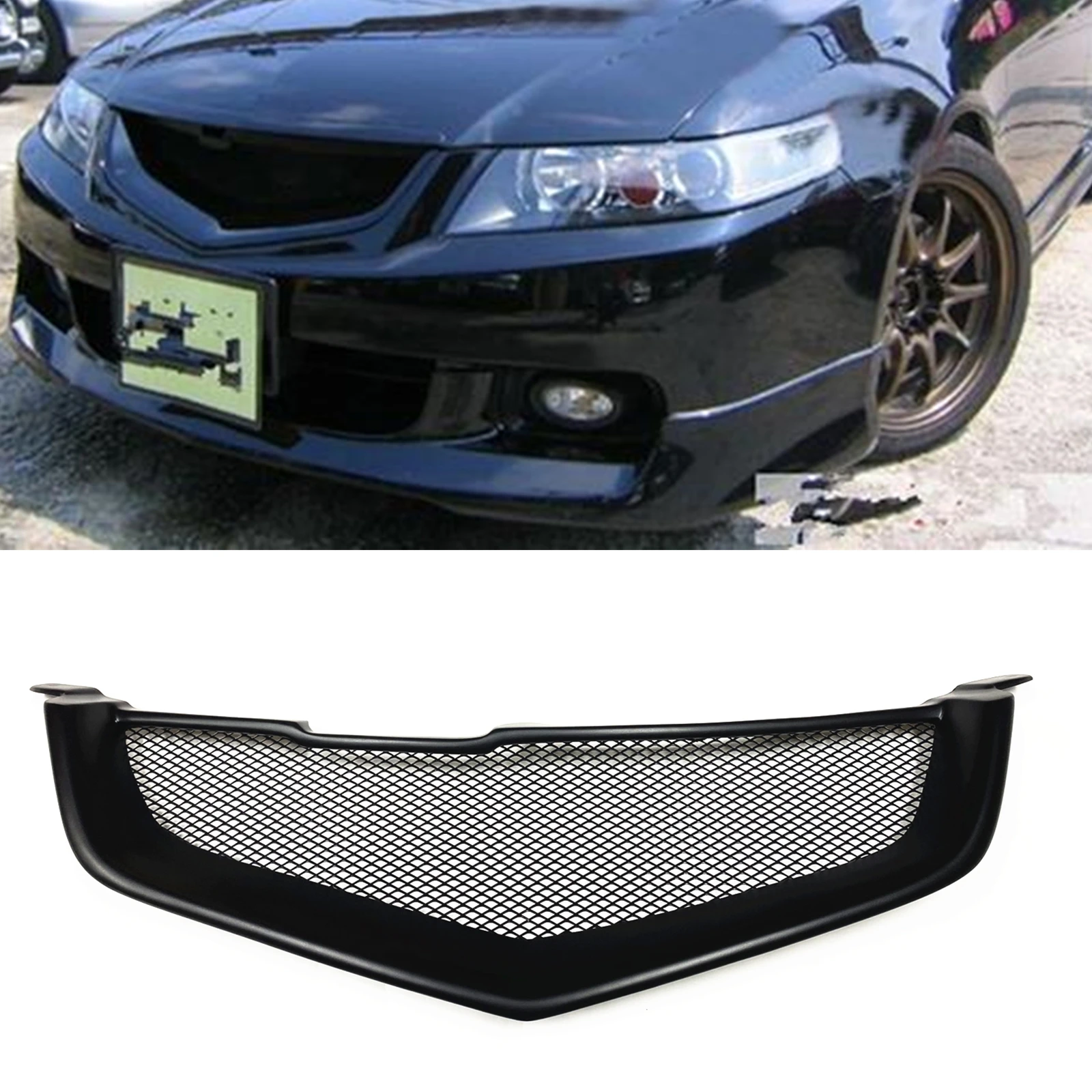 

For Honda Accord CL7 Euro R Acura TSX 2003-2005 Matte Black Front Grille Grill Fiberglass Car Upper Center Bumper Hood Mesh Grid