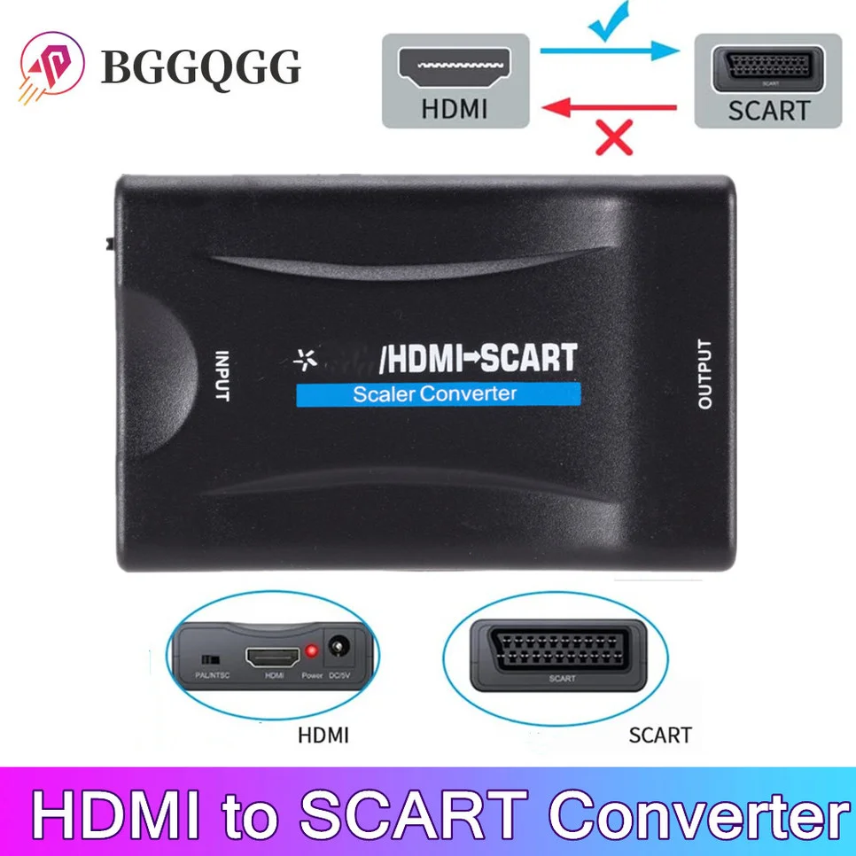 

HDMI to SCART 1080P Video Audio Upscale Converter AV Signal Adapter HD Receiver with USB Cable for Smartphone HD TV DVD