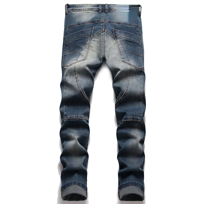 2023 New Fashion Four Seasons Leisure Cotton Bomb Men's Trousers Stitching Collage Tight Small Foot Jeans Men Men Pants  Jeans