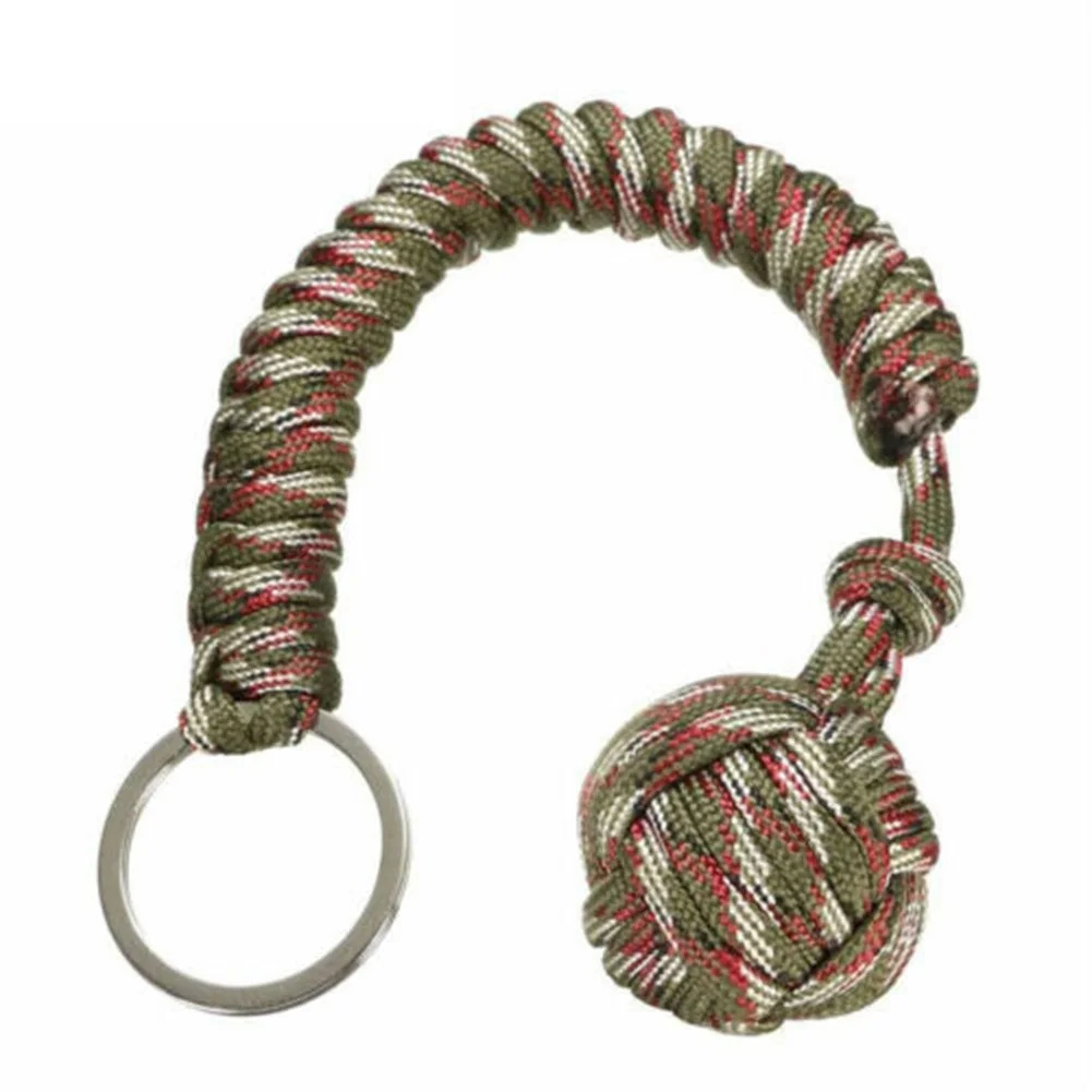 

Monkey Fist Paracord-Keychain Survival Braided Lanyard Steel Ball Ring Key Chain Outdoor Diamond Knot Braided Umbrella Rope