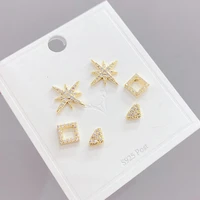 fashion cubic zircon gold color stud earrings set geometric star square sets earrings for women girls charm wedding jewelry