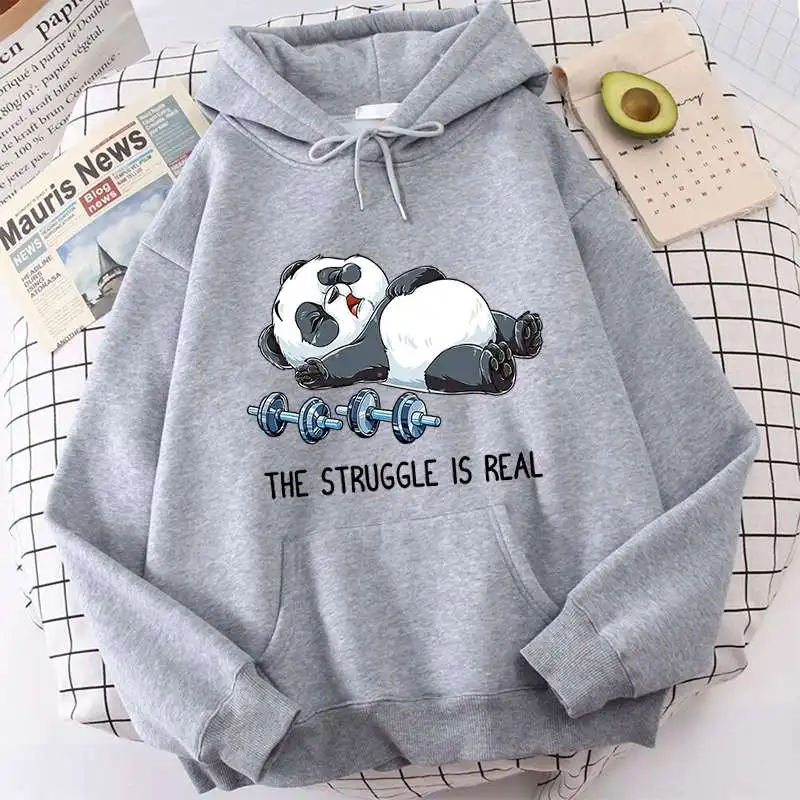 

Panda The Struggle Is Real Cartoon Print Hoodies Casual Streetwear Women Cute Panda Hoodie Harajuku Clothes Loose Sweatshirts