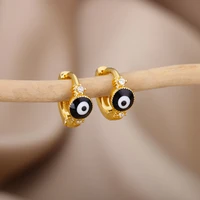 turkish evil eye earrings for women stainelss steel vintage cute round lucky greek eye small hoop earrings female jewelry gift