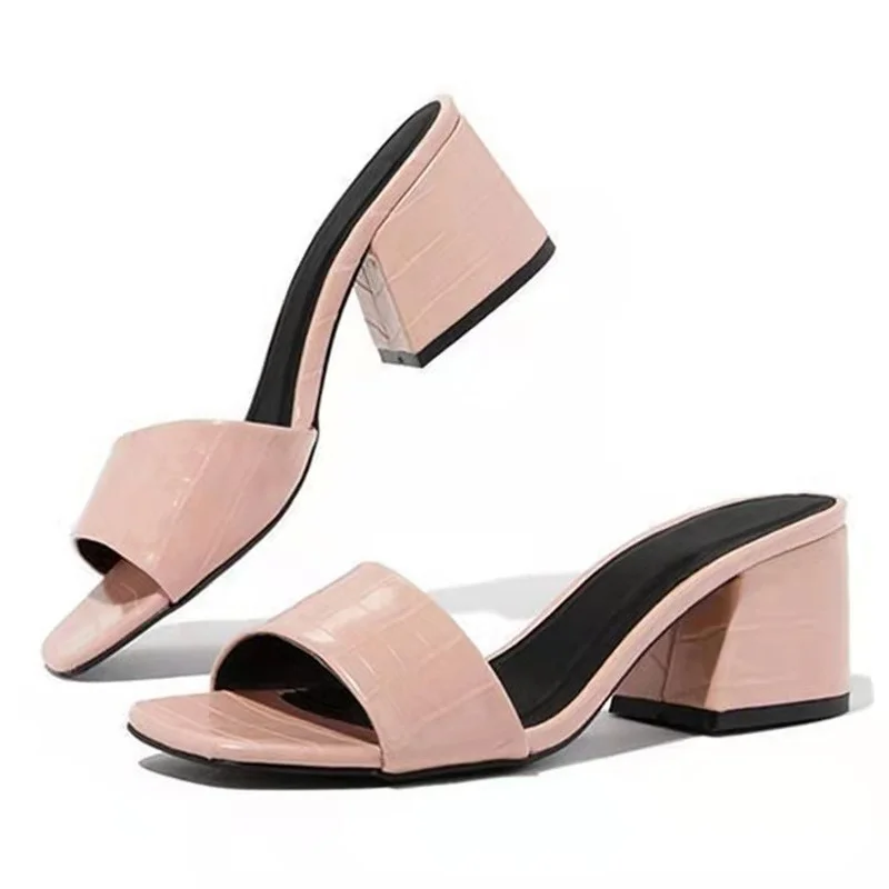 

All-match Shoes Women's 2022 New Hot Sale Fashion Women's Simple Square Head One-line Thick Heel Sandals Women