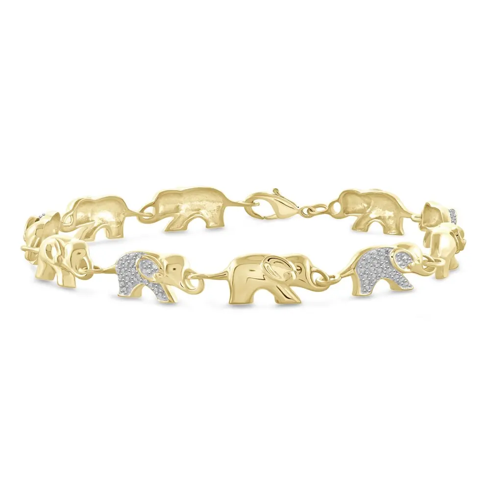 

White Accent 14kt Gold-Plated Elephant Bracelet, 7.50