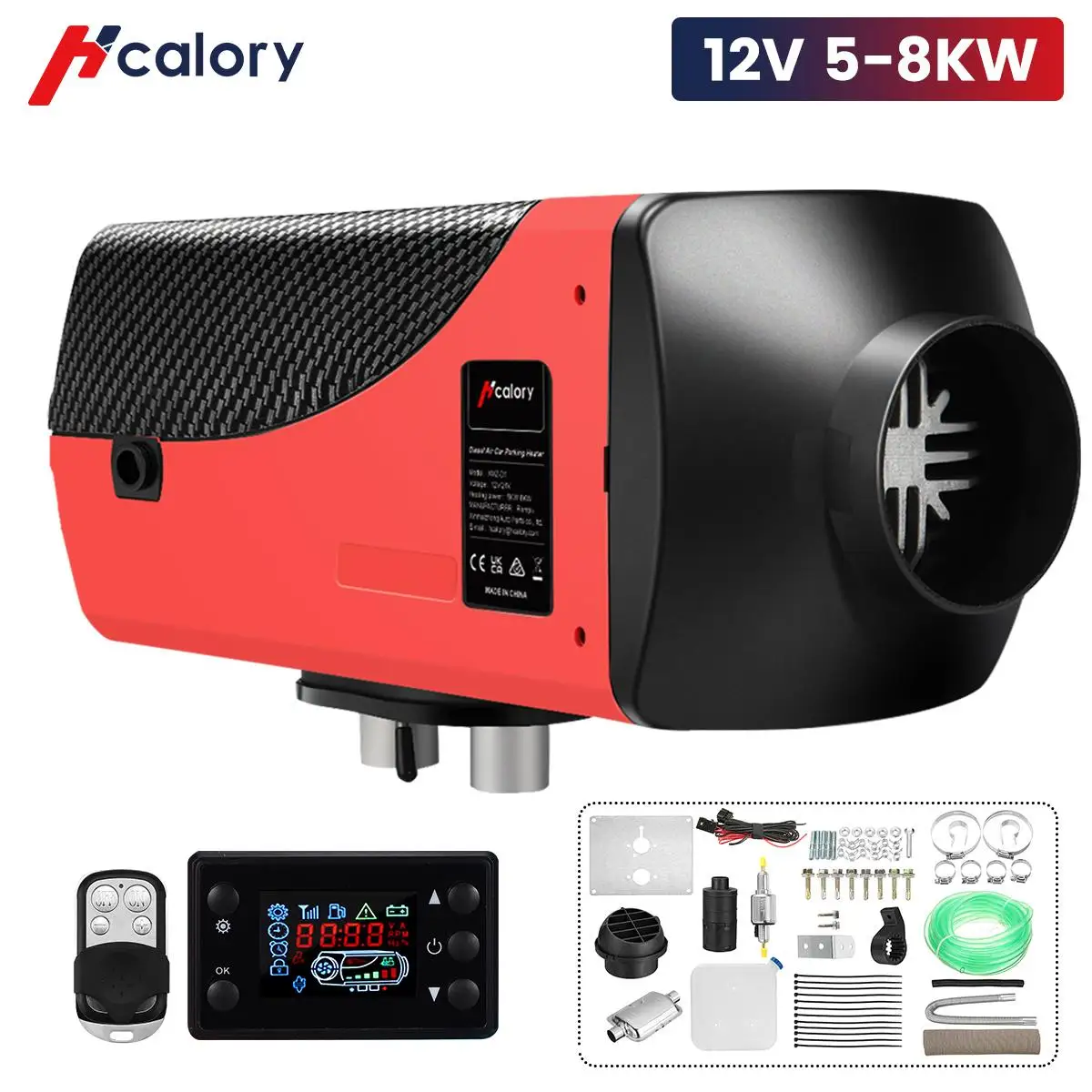 Hcalory 5-8KW 12V Car Heater One Hole  Air Diesel Heater Parking Heater With LCD Monitor Key Switch for RV Boat Truck Trailer