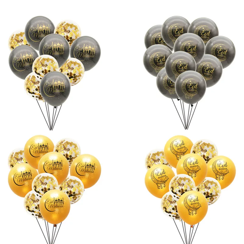 

10Pcs Black Gold 12inch Eid Mubarak Latex Balloons Ramadan Kareem Eid Al-Fitr Party Decor Muslim Islam Festival Home Supplies