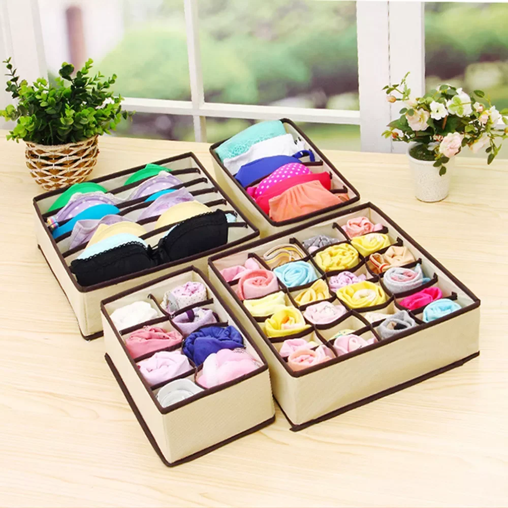 

2022New 6/7/8/24 Grid Storage Boxes fabric Multi-size Foldable Wardrobe Drawer Divider Lidded Closet Organizer clothing organi