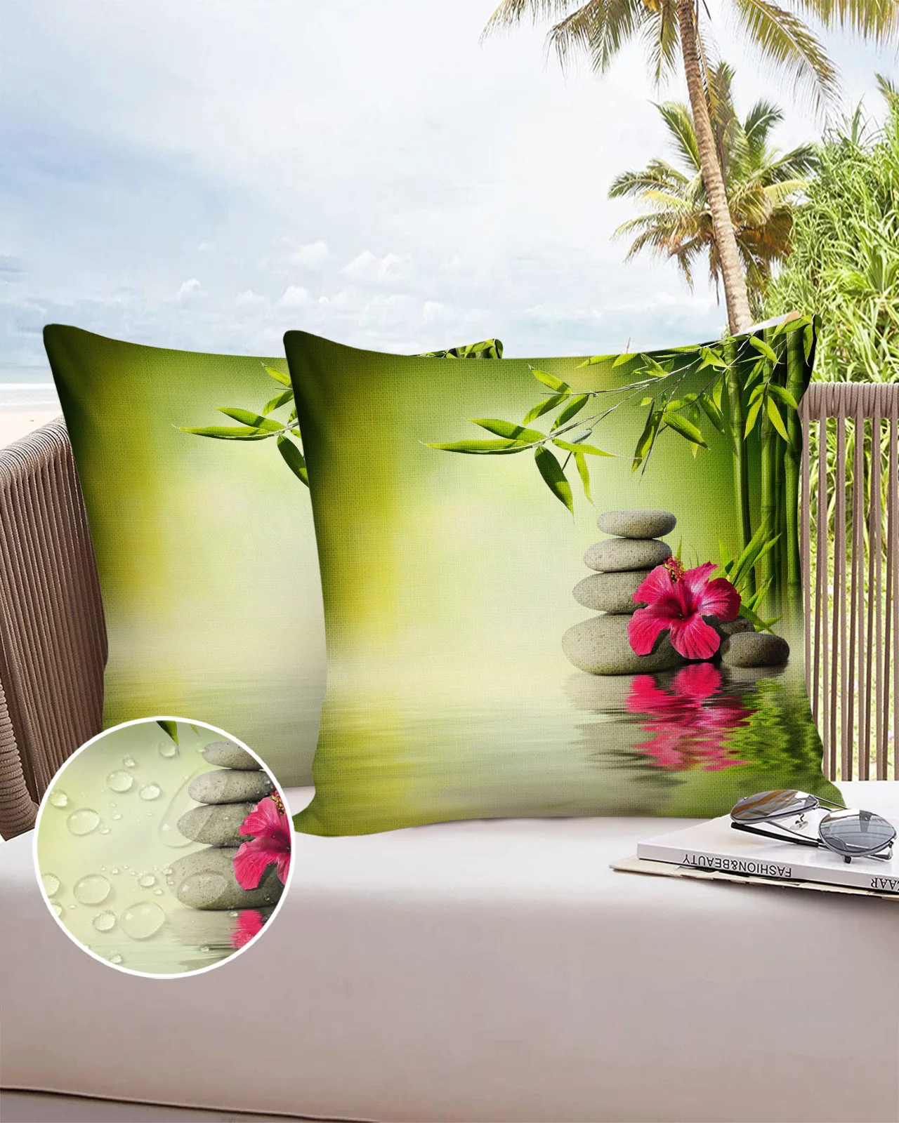 

2PC Pillowcase Stones Bamboo Red Flowers Sofa Cushion Cover Bed Pillow Cover Home Decorative Waterproof Pillow Cases
