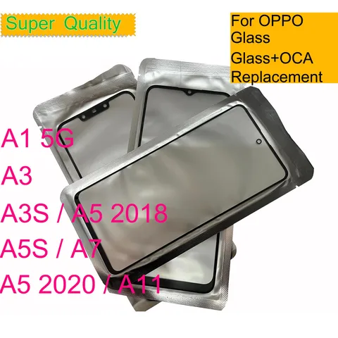 10 шт./партия для OPPO A1 5G A3 A3S A5 2018 2020 A5S A7 A11 сенсорный экран передняя внешняя стеклянная панель объектив с OCA Замена