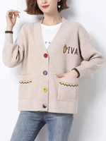 2022 knitted cardigan ladies sweater jacket new outer tops short outer pillow all match cardigan