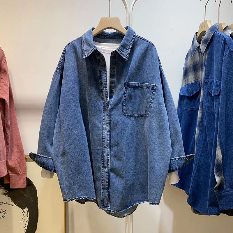 

Одежда для ранней весны, новинка сезона осень-зима 2023, топ в французском винтажном гонконгском стиле, синяя джинсовая рубашка, рубашка, пальто, женская одежда в складку XA