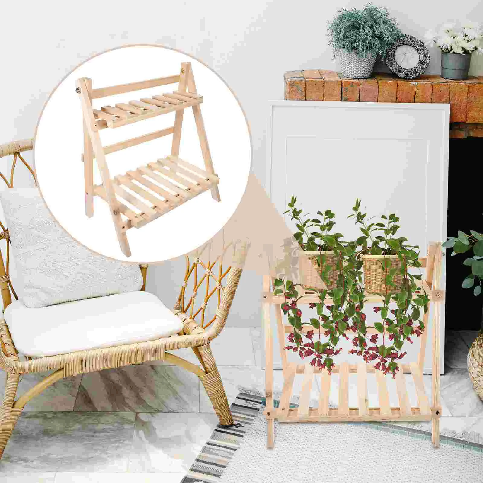 

Double Layer Storage Shelf Gardening Pot Holder Wooden Flower Stand Indoor Rack 2-tier Student Simple
