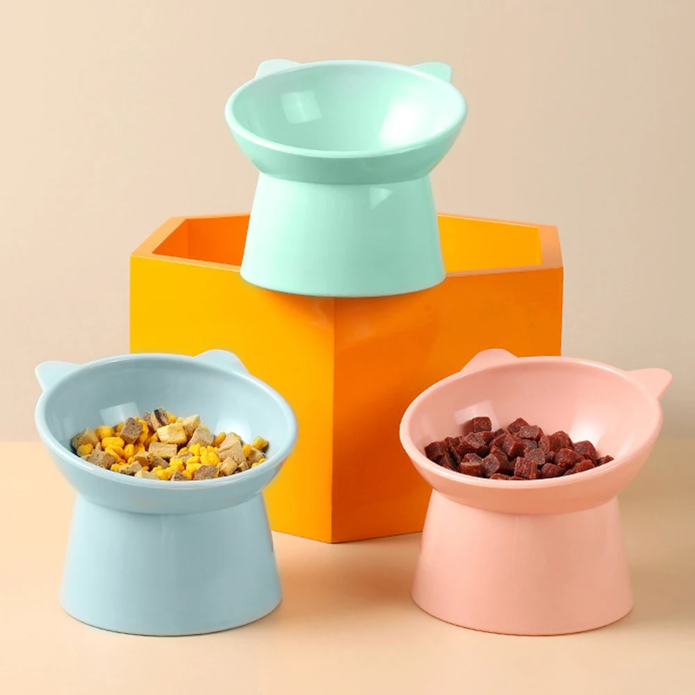 

Cute Cat Bowl High Foot Puppy Kitten Feeder Bowl For Cats Neck Protector Anti-tip Binaural Pet Dog Food Water Bowl Accessories