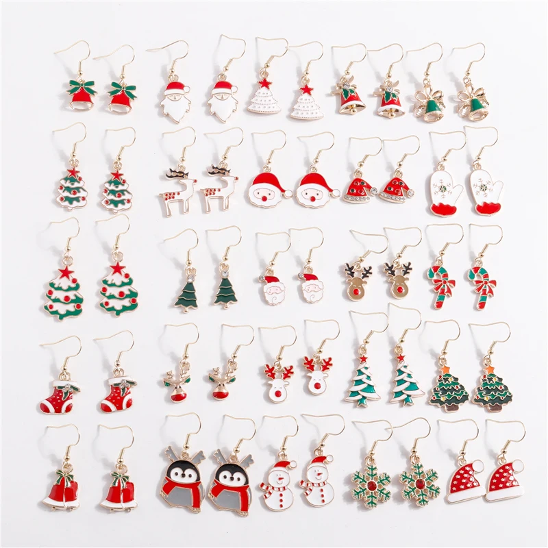 

Hot Selling Merry Christmas Earrings Santa Claus Snowman Snowflake Deer Tree Bell Candy Cane Earrings New Year Jewelry Gifts