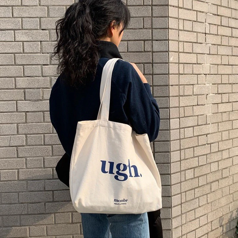 

Ladies Creative Canvas Bags Personality Fashion Shopping Tote Bags Simple Cotton Bag Eco-Friendly Zipper Canvas Bag Travel Cloth