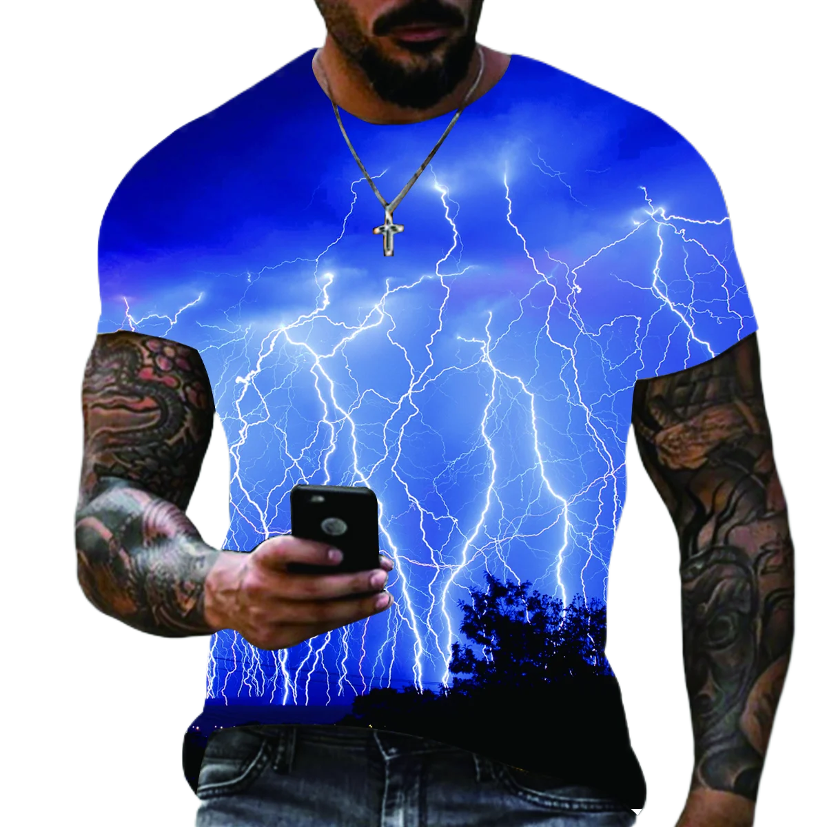 

Summer Tshirts For Men 3D Digital Printed Lightning Tee Shirts Top Short Sleeve T-Shirt Loose Streetwear Oversized Men's Clothes