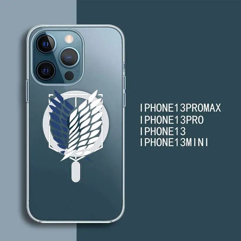 

Attack On Titan Cartoon Anime Phone Case For iPhone 13 12 11 Mini Pro Max transparent Super Magnetic MagSafe Cover