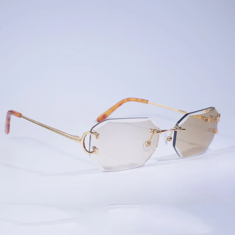 Vintage Rimless C Wire Photochromic Sunglasses Men Eyewear Women Diamond Cutting Clear Glasses Metal Frame Oculos Gafas