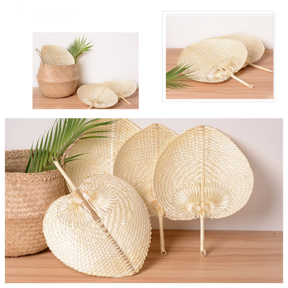

1 Piece Creative Hand Woven Bamboo Peach Shape Cooling Fan With Handle Summer DIY Art Home Decor 2022