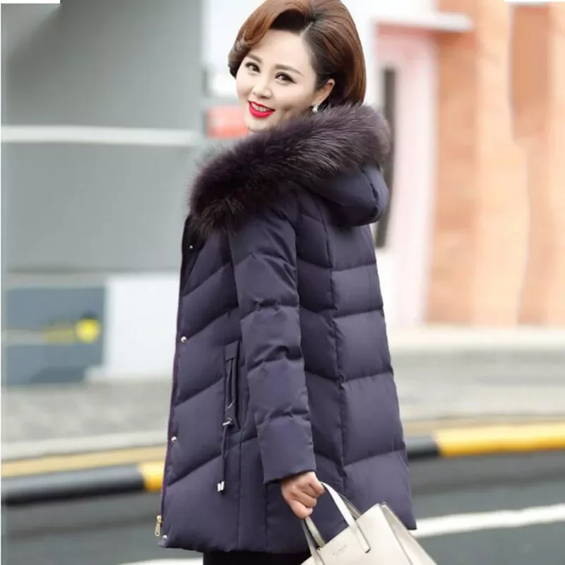 Winter New Middle-Aged Mother Down Cotton Coat Mid-Length Big Hair Collar Female Outerwear Zipper Pocket Thicken Ladies Jcket enlarge