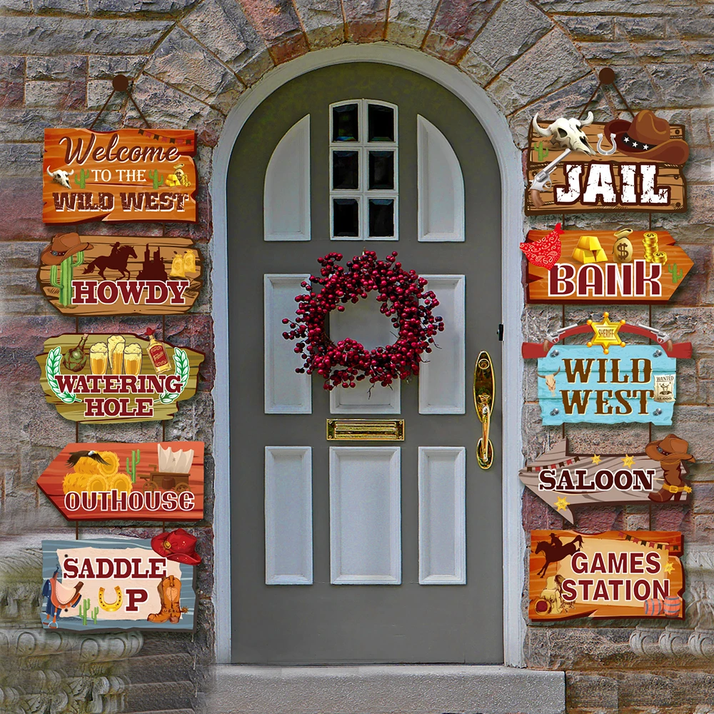 

Cartoon Cowboy Wild West Saloon Party Wall Hanging Banner Home Door Couplet Horse Race Game Baby Birthday Party Decorations