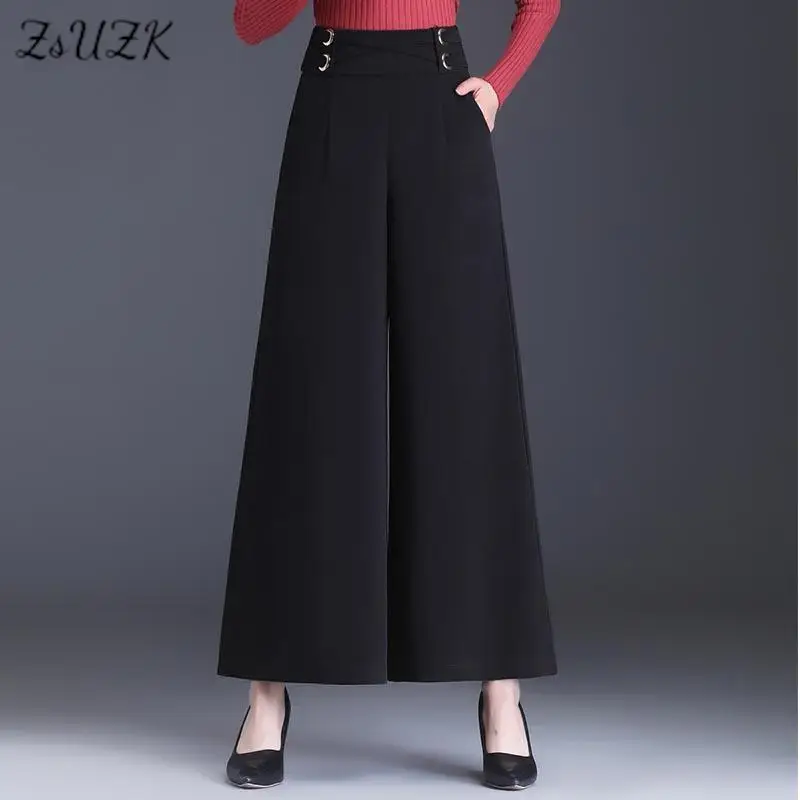 

ZUZK Women Black Wide Leg Pants Autumn Winter High Waist Elegant Office Lady Loose Casual Trousers Mom Pants Suit Pants