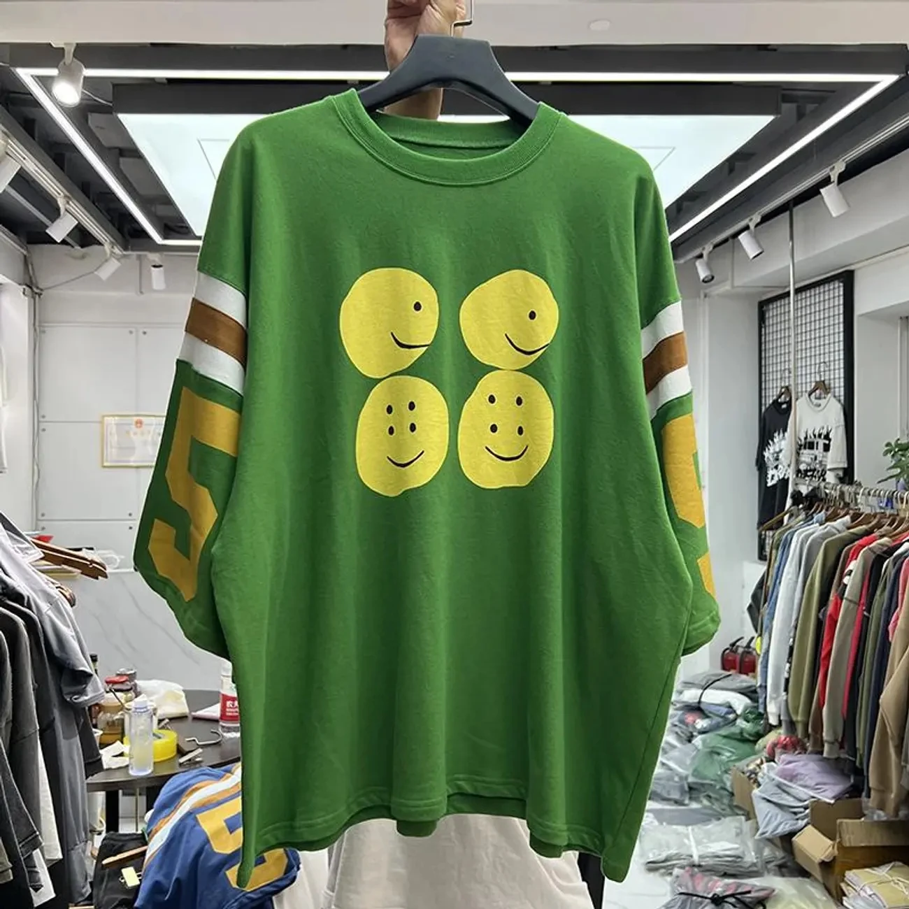 

Футболка Kapital мужская с коротким рукавом, Повседневная Свободная рубашка с принтом смайлика, большие размеры, лето 2023