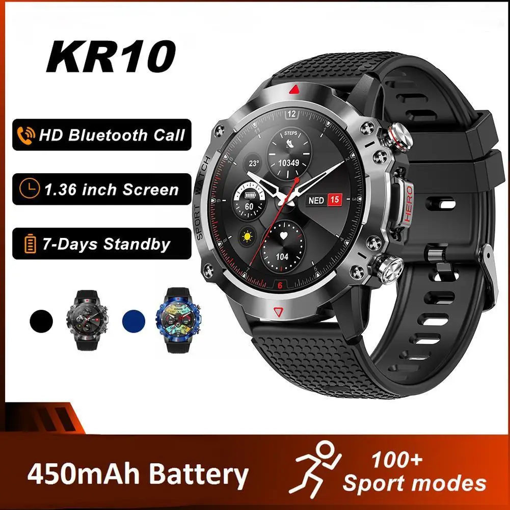 

Kr10 Watch For Men Fashion Outdoor Sport Three Defenses 1.39inch Big Screen Watch Long Battery Fitness Tracker C M9v4