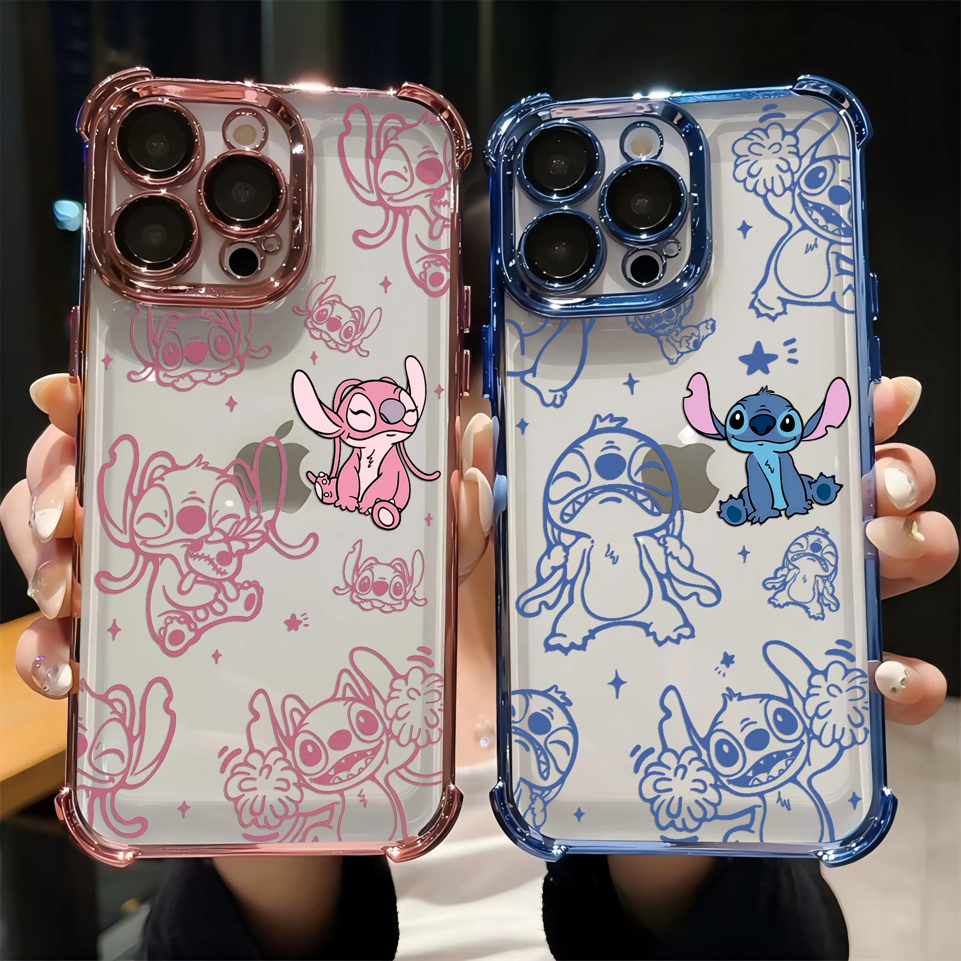 Luxury Disneies Stitch Angel Plating Case For Oppo A98 A97 A9 A79 A78 A76 A74 A72 A5 A54 A55 A17 A16 A15 4G 5G Anti-Fall Cover
