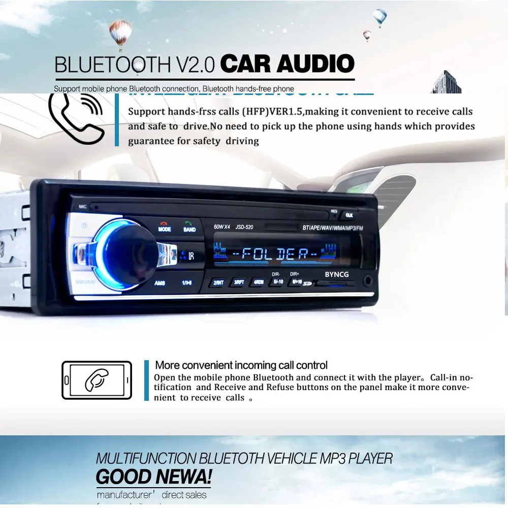 Car Radio Stereo Player Digital Bluetooth Car MP3 Multimedia Player 60Wx4 FM Audio USB/SD with In Dash 12V AUX Input images - 6