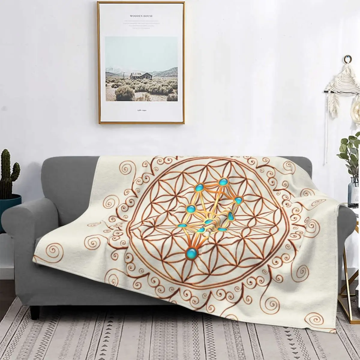 

Одеяло с цветочным рисунком жизни, теплое флисовое мягкое фланелевое одеяло с изображением священной геометрической мандалы для дивана, офиса, весна-осень