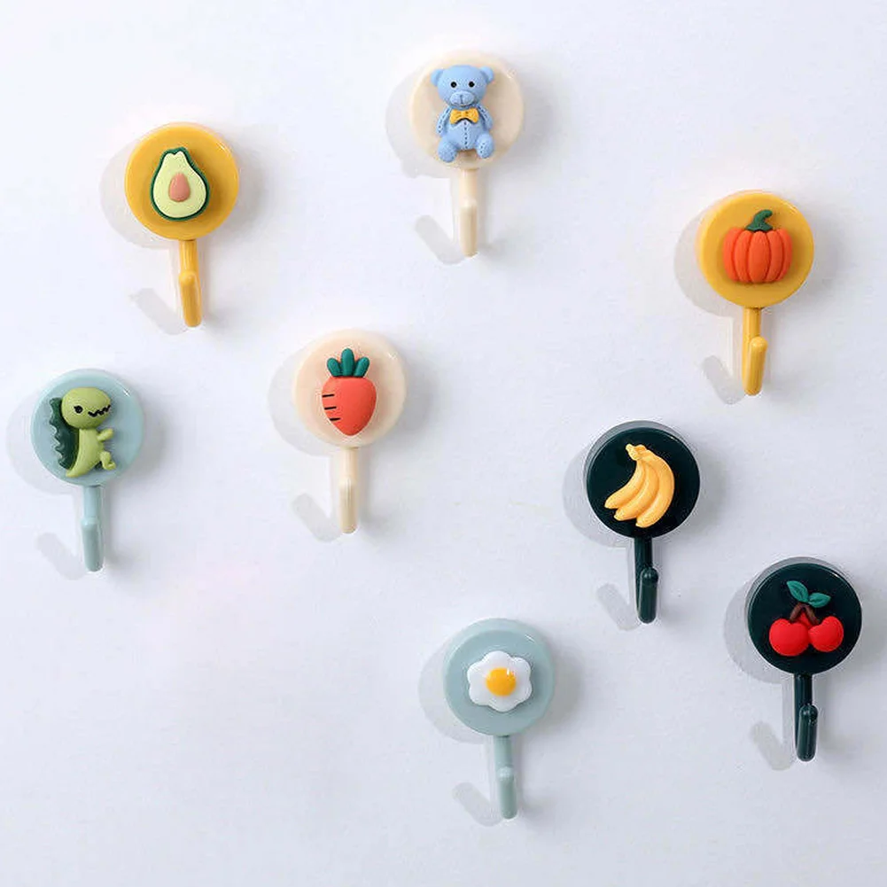 

1pc Cute Wall Hooks Key Holder Door Hanging Plastic Self Adhesive Wall Hanger Cartoon Fruits Shape Hook For Kids Room Home Decor