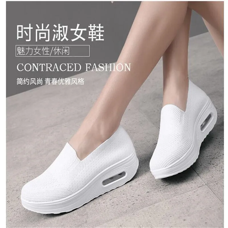 

Spring Autumn Women's Swing Shoes Mesh Woman Loafers Flat Platforms Female Shoe Wedges Ladies Shoes Height Increasing Sneakers