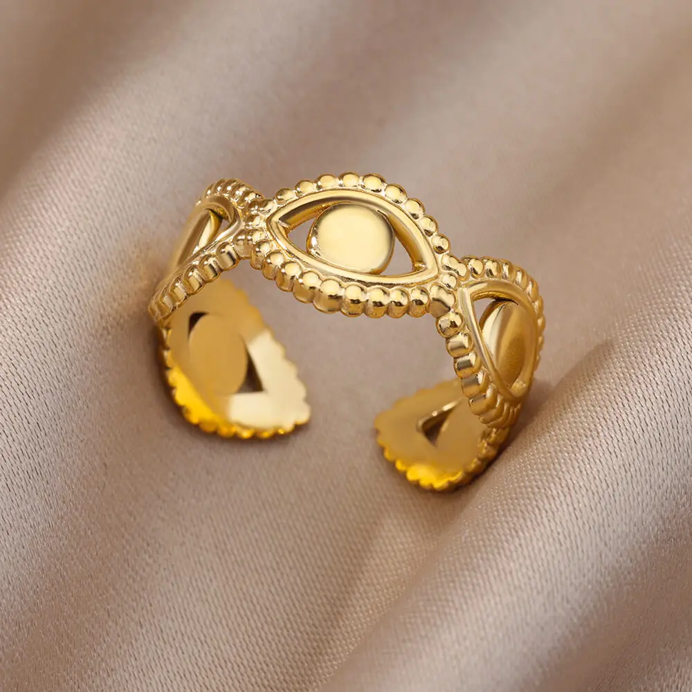 

New In Evil Eye Rings for Women Men Stainless Steel Turkish Demon Eye Open Ring Lucky Aesthetic Wedding Jewelry anillos mujer