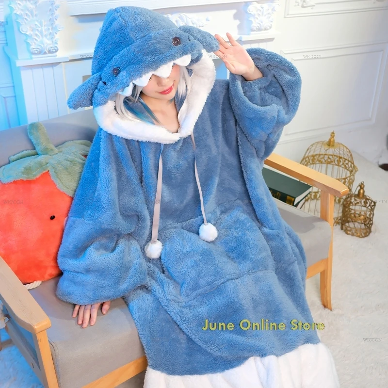 Gawr Gura ночная рубашка для косплея длинная двуспальная пижама с капюшоном халат