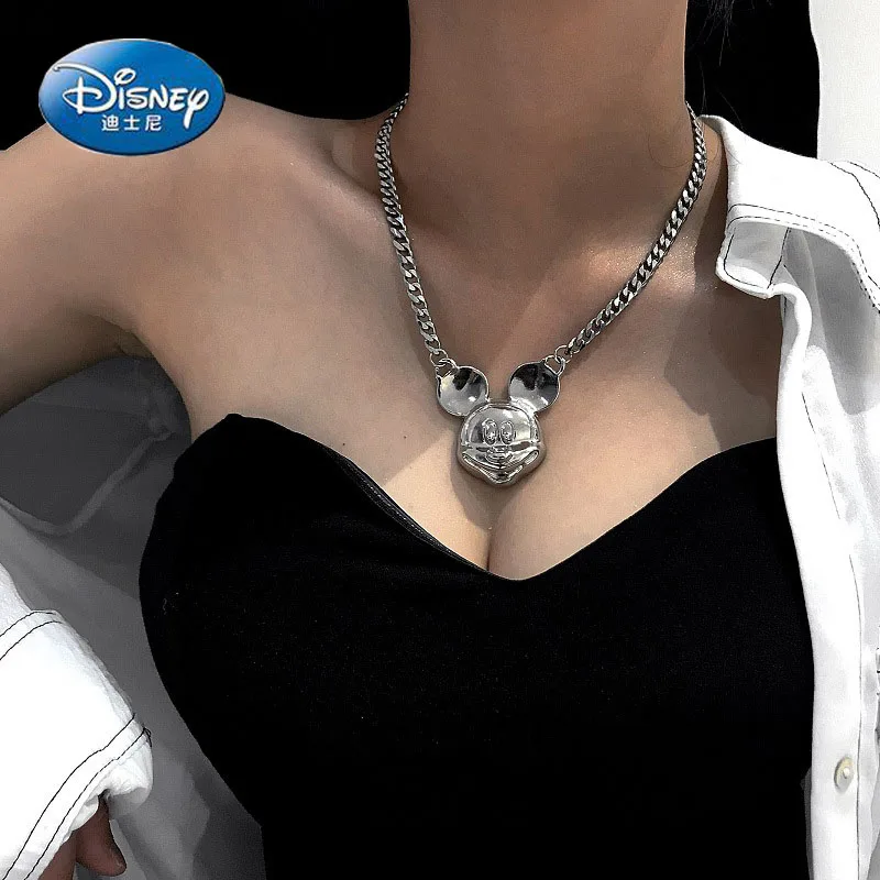 

Disney 2022 New Cartoon Mickey Titanium Steel Ladies Necklace Fashion Trend Versatile Long Clavicle Chain High Quality Gift