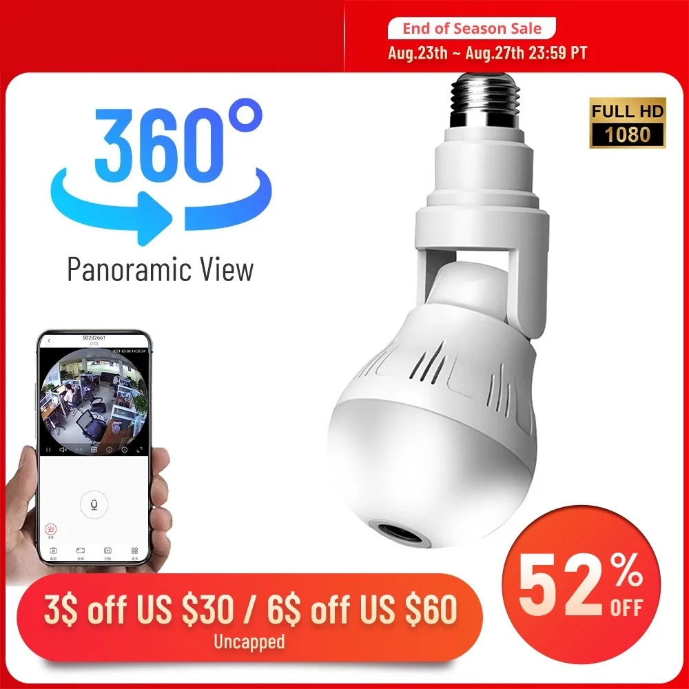 

360 Wifi Panorama Camera Bulb 3MP Panoramic Night Vision Two way audio Home security Video Surveillance Fisheye Lamp Wifi Camera